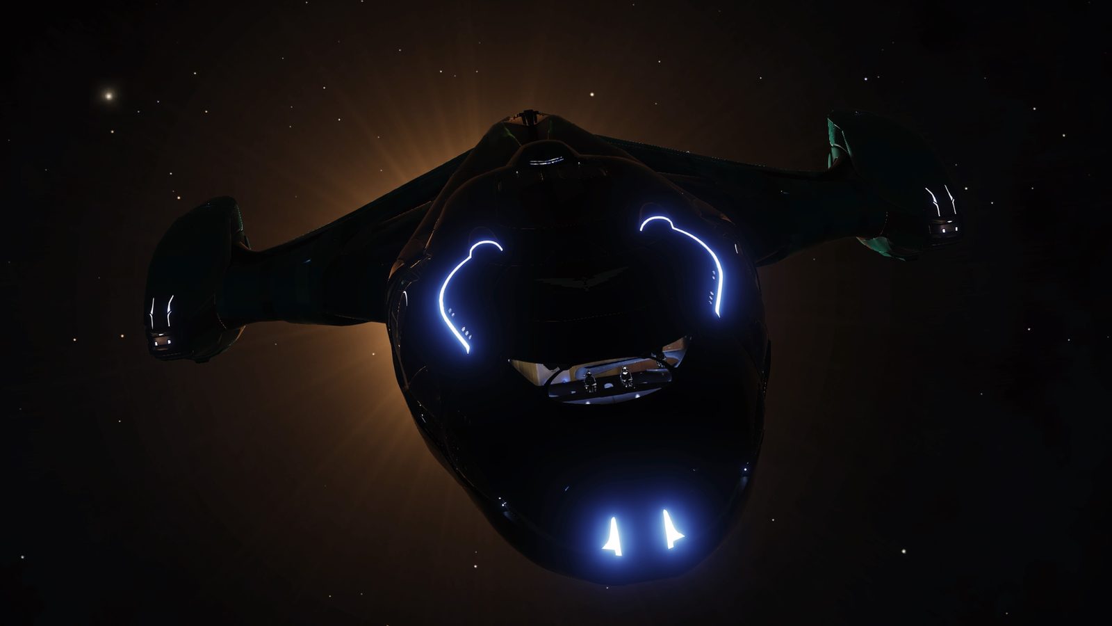 Dramatic ship silhouette with lighting effects, visually striking and scale-rich.