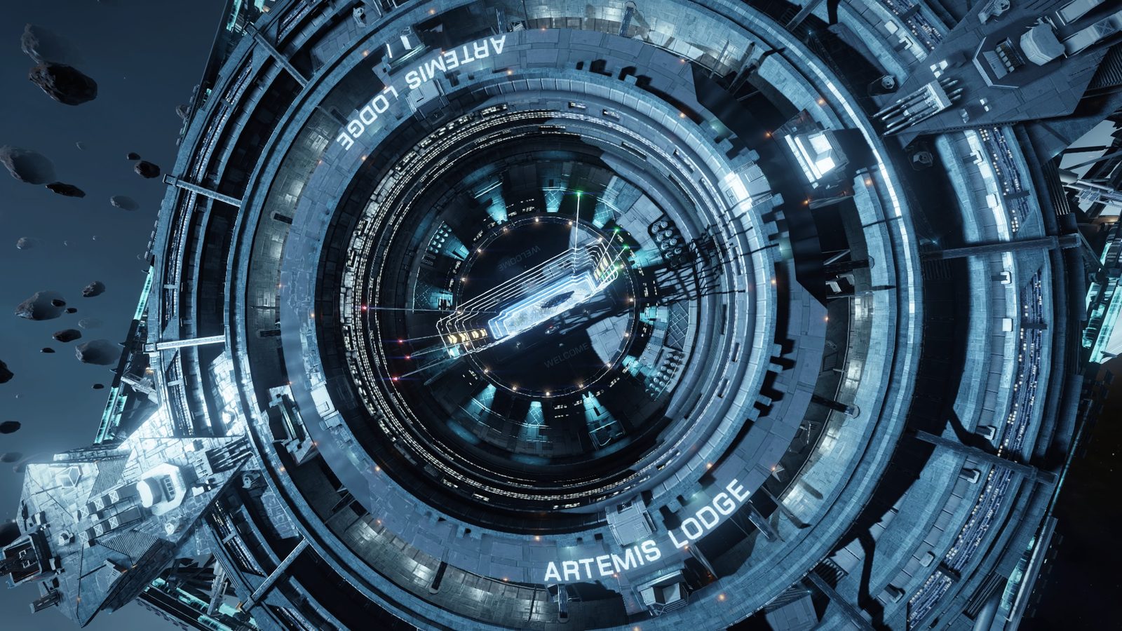 Close-up of Artemis Lodge station with intricate design.