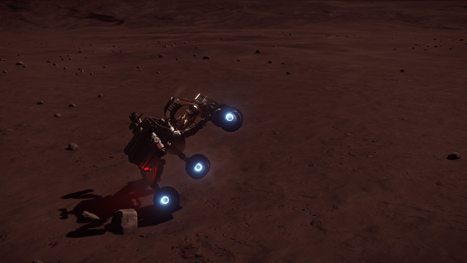Atmospheric planetary surface shot with vehicle detail.