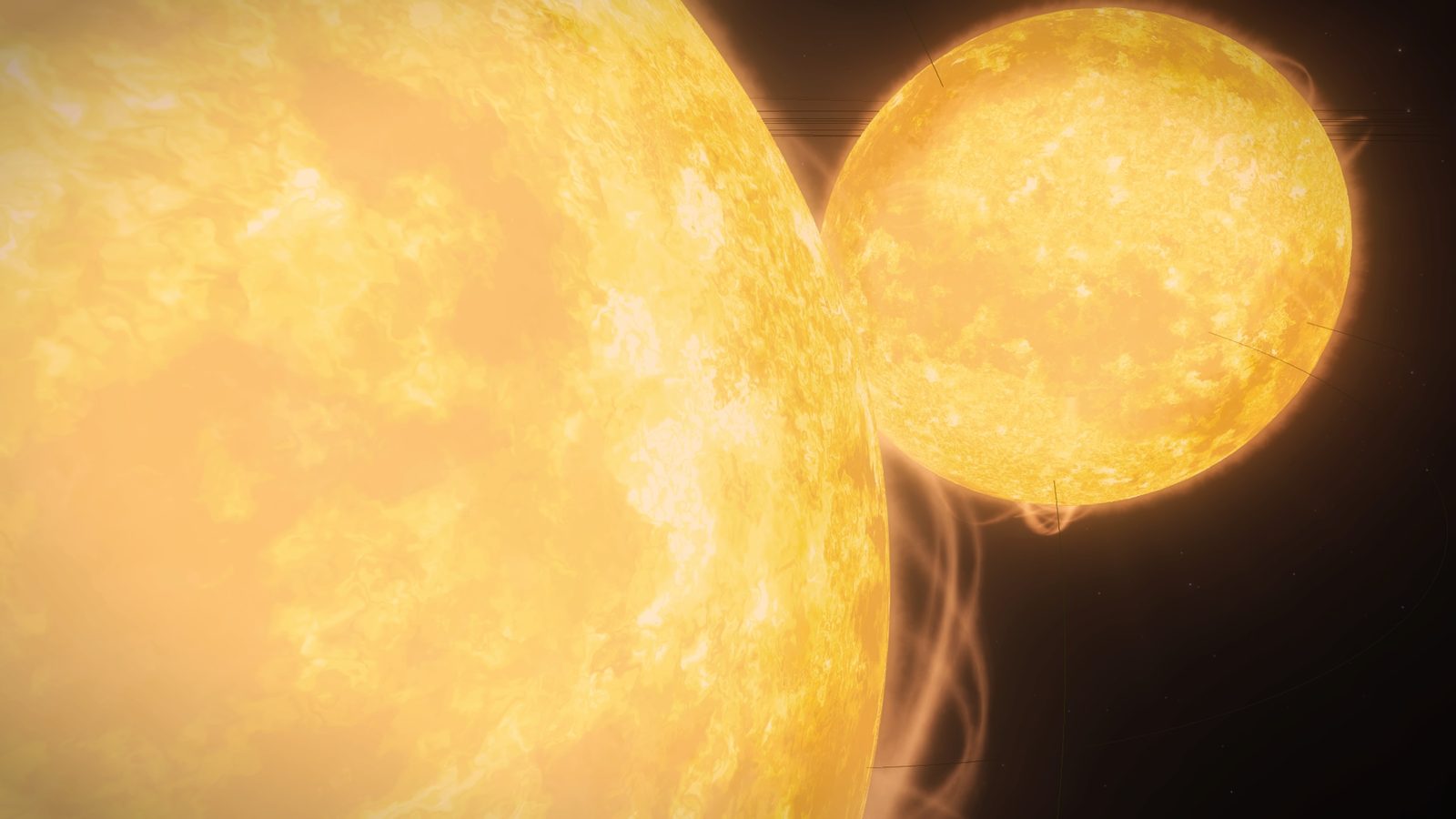 Bright binary star system with solar flares.