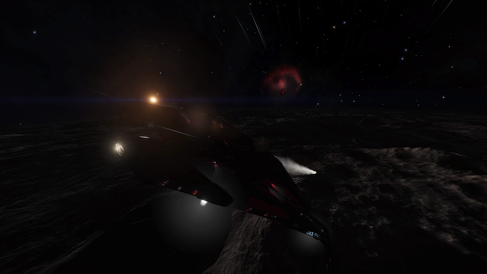 Spacecraft with dramatic lighting and celestial background