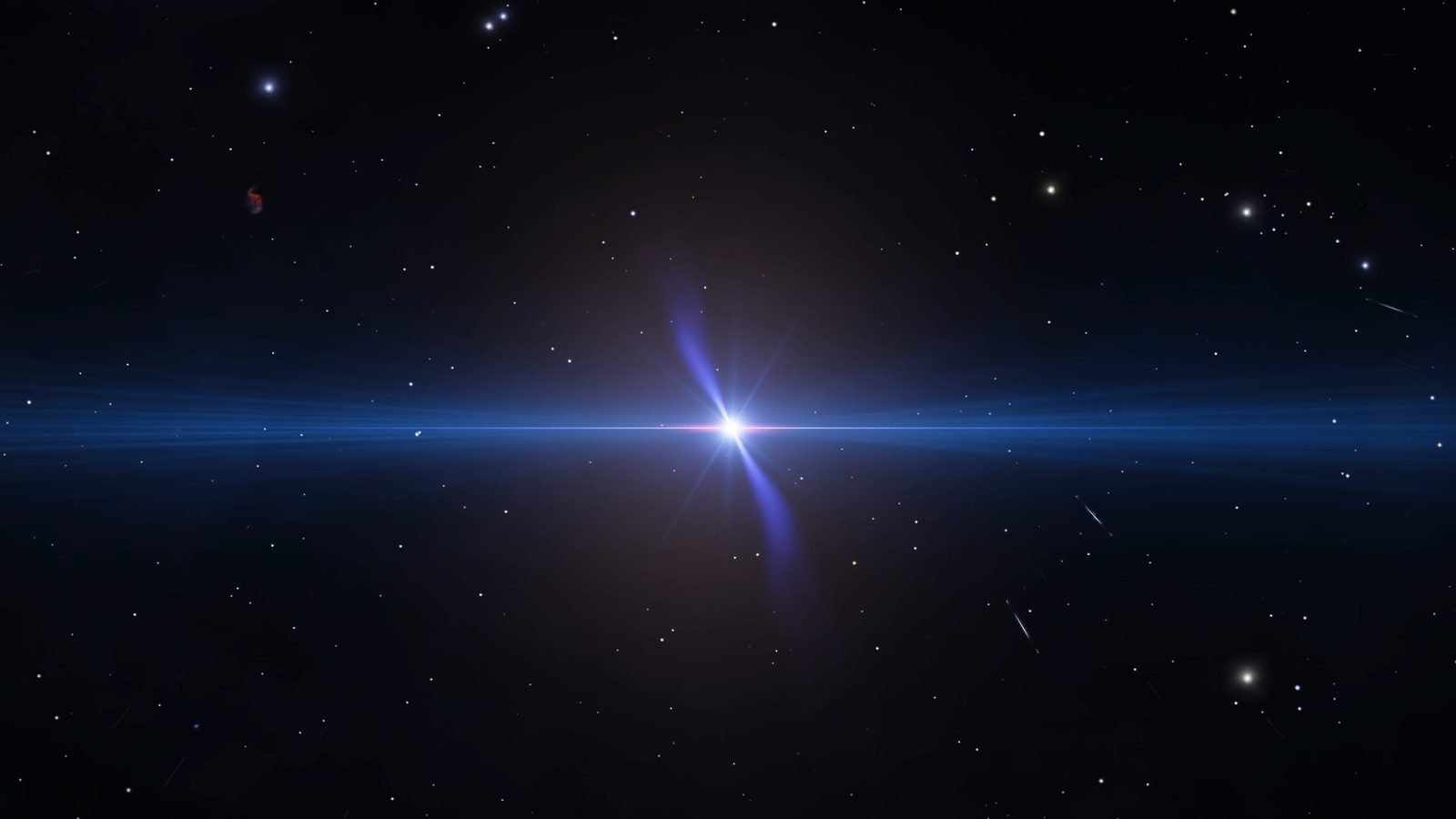 Bright star with flare in deep space, minimalistic