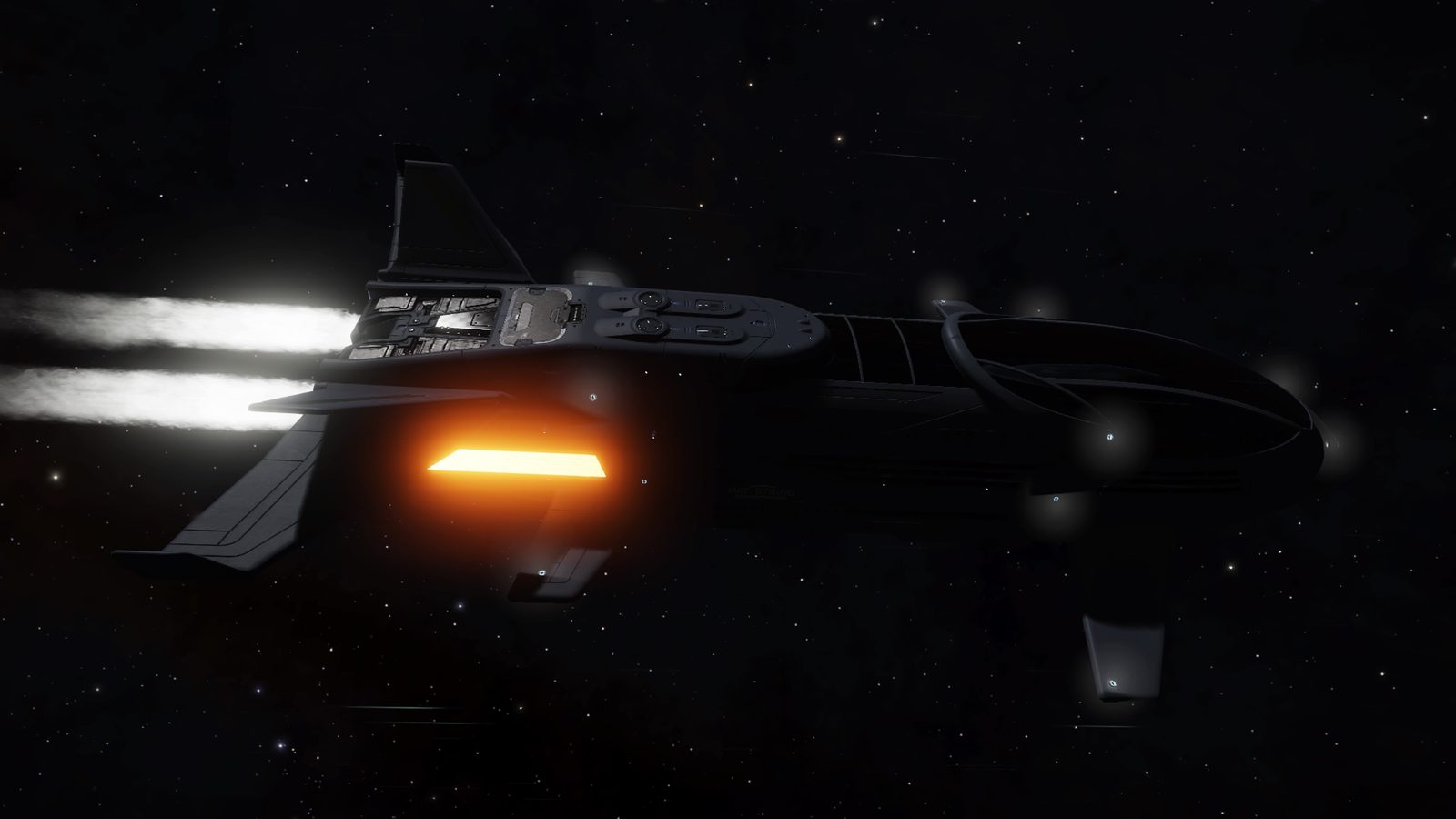 Dynamic ship shot with thruster effects.