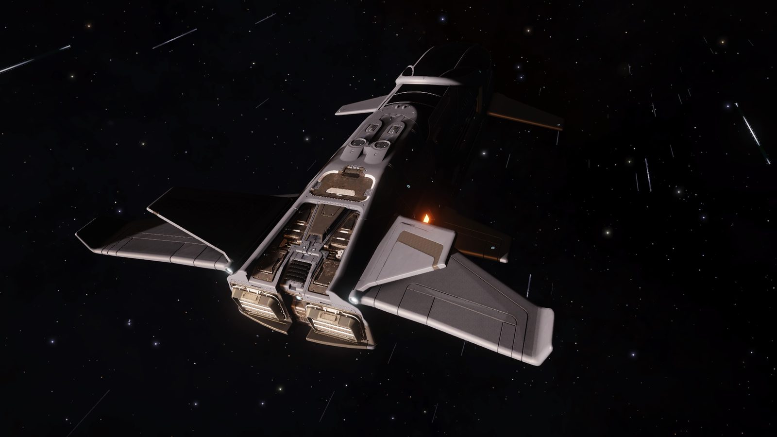 Well-lit ship in space with clean background.