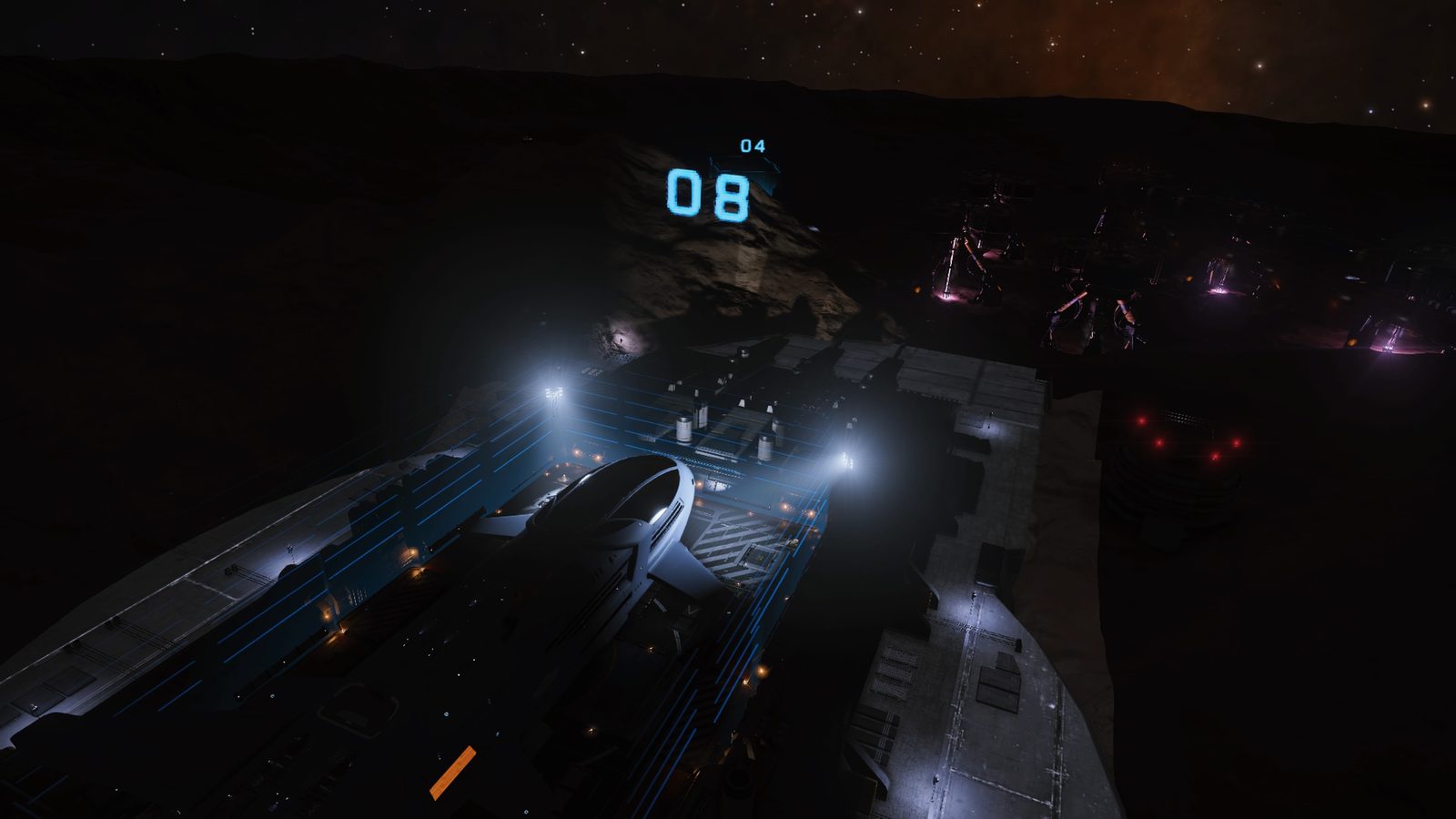 Docked ship with ambient lighting and environment.