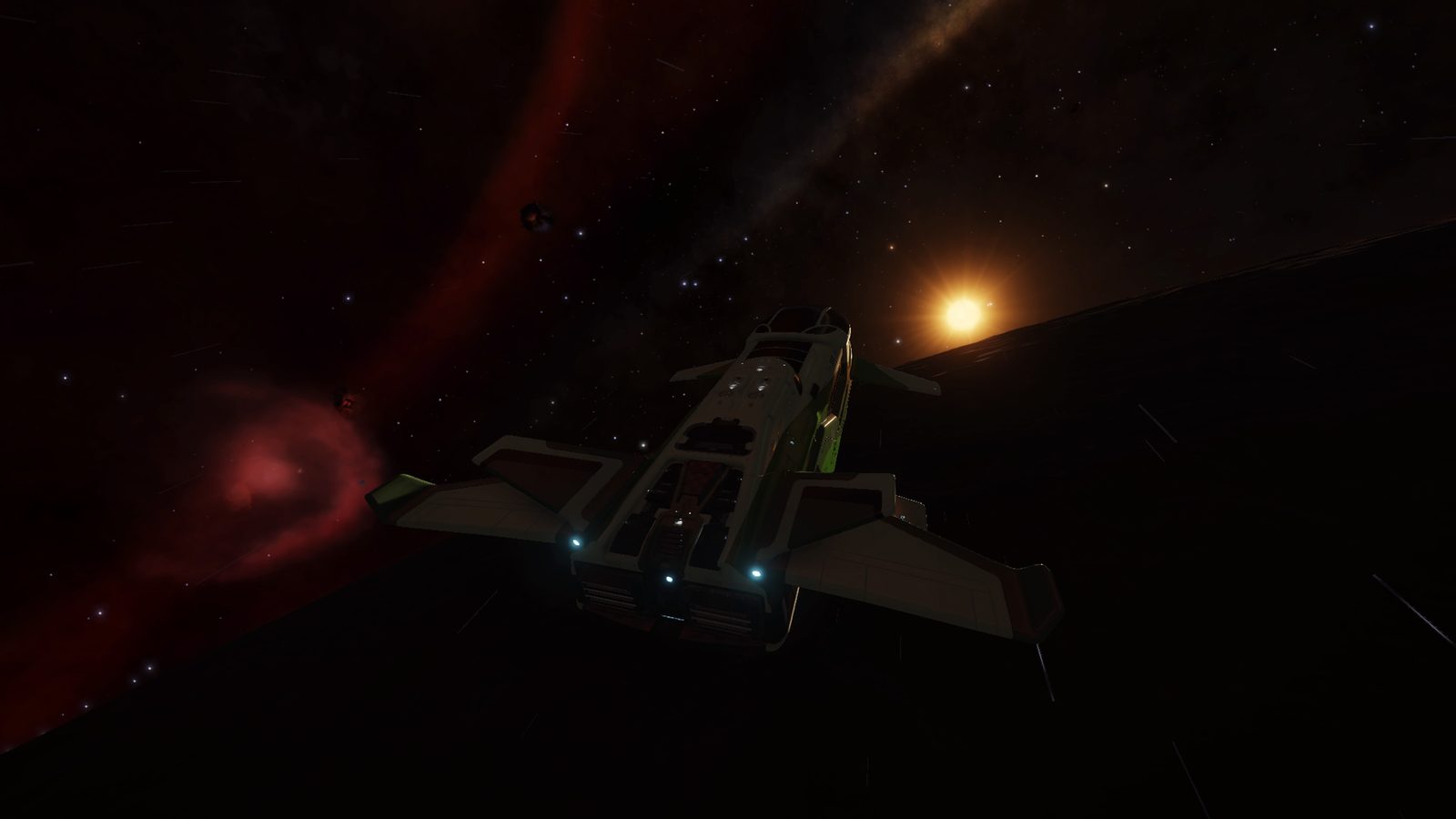 Dark, moody space scene with good scale and composition.