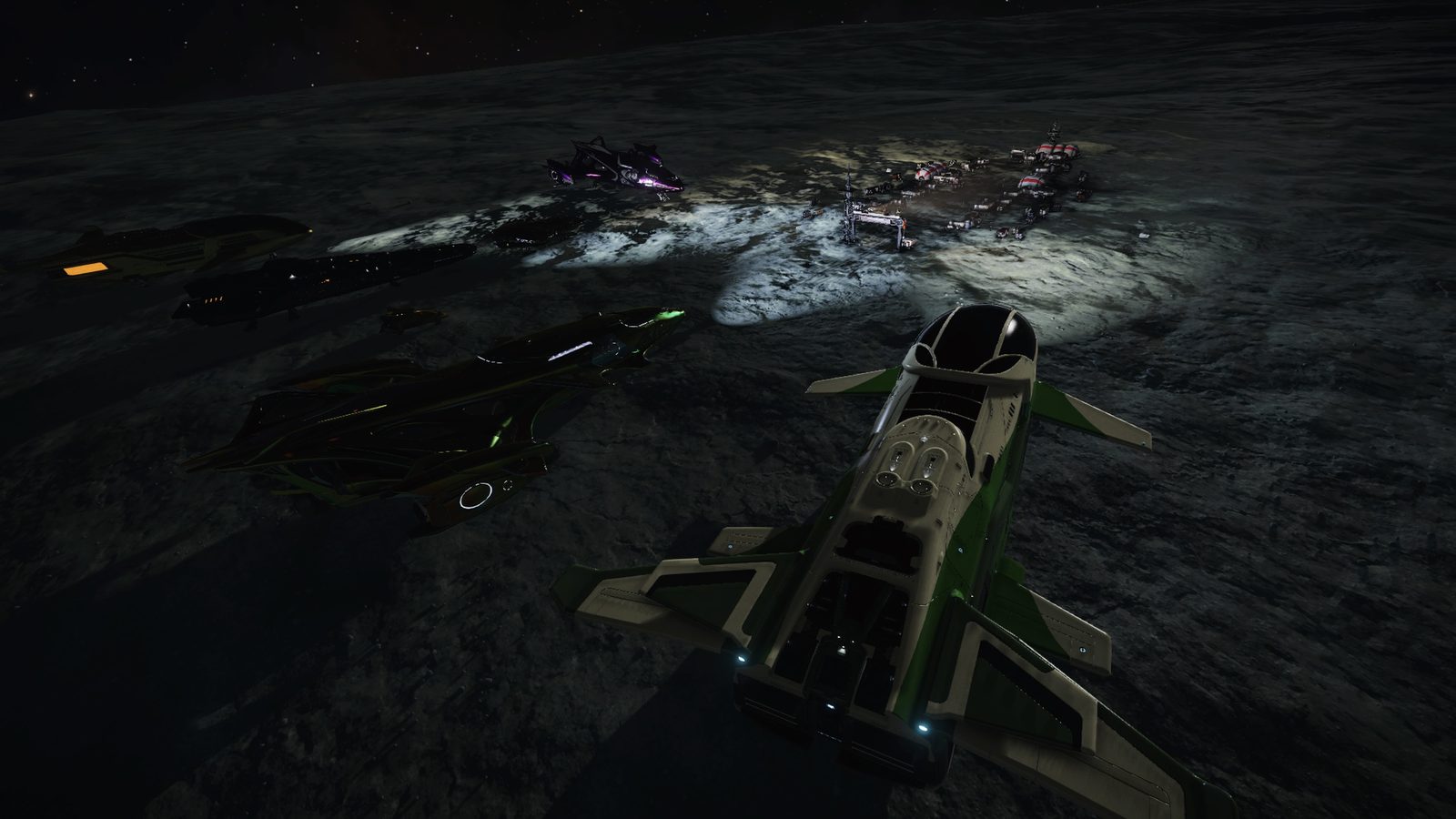 Strong composition with visible ships and surface detail