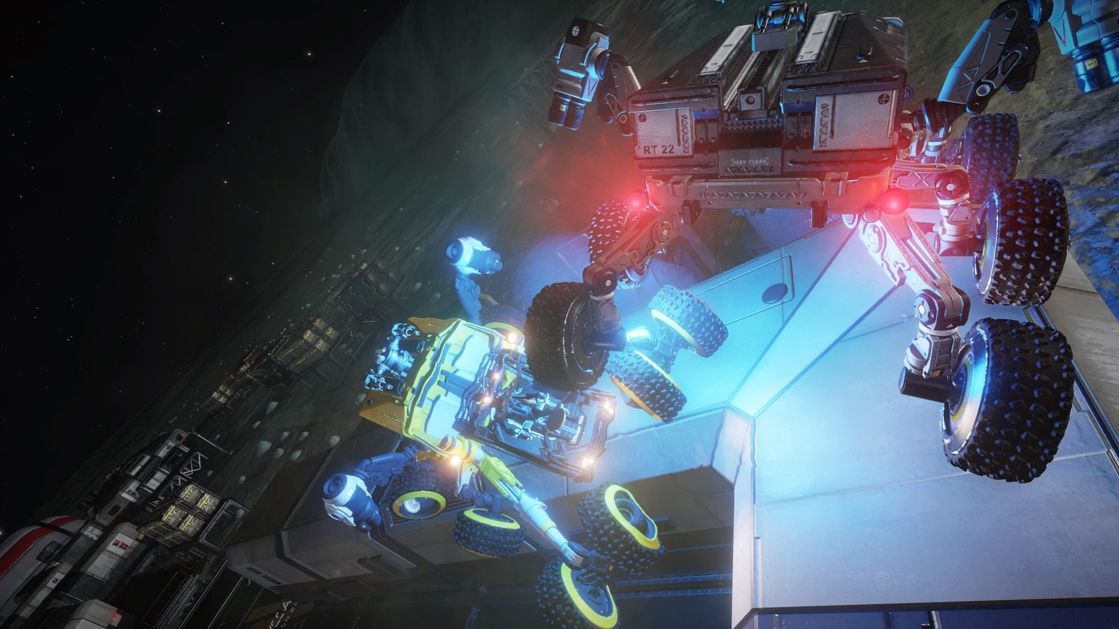 Dynamic vehicle interaction with strong lighting effects.
