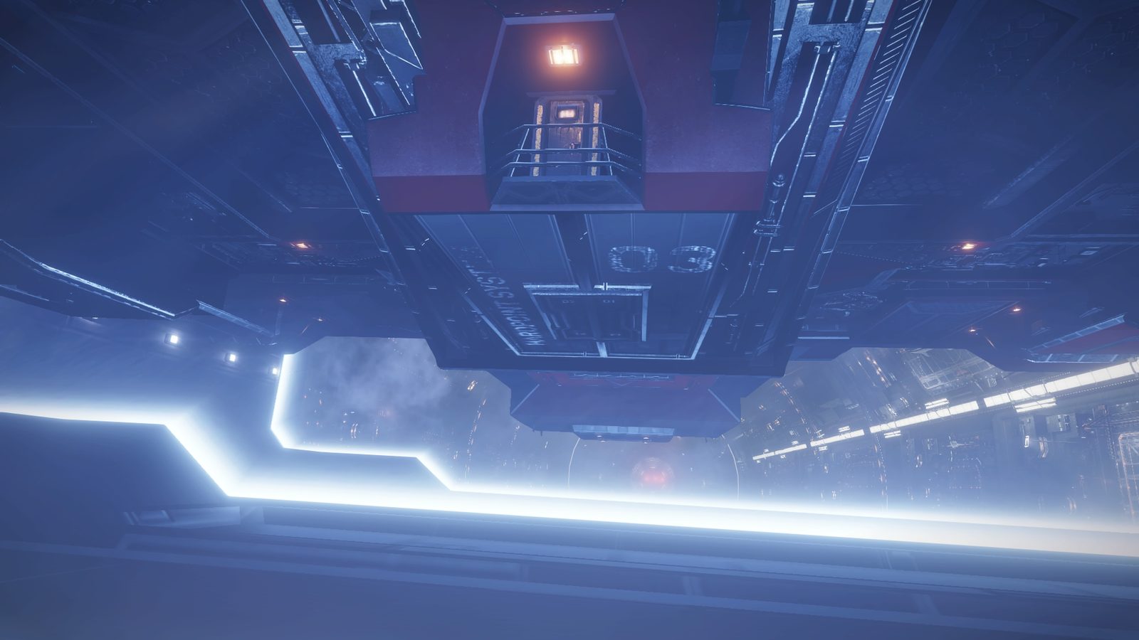 Futuristic station interior with compelling light contrast.