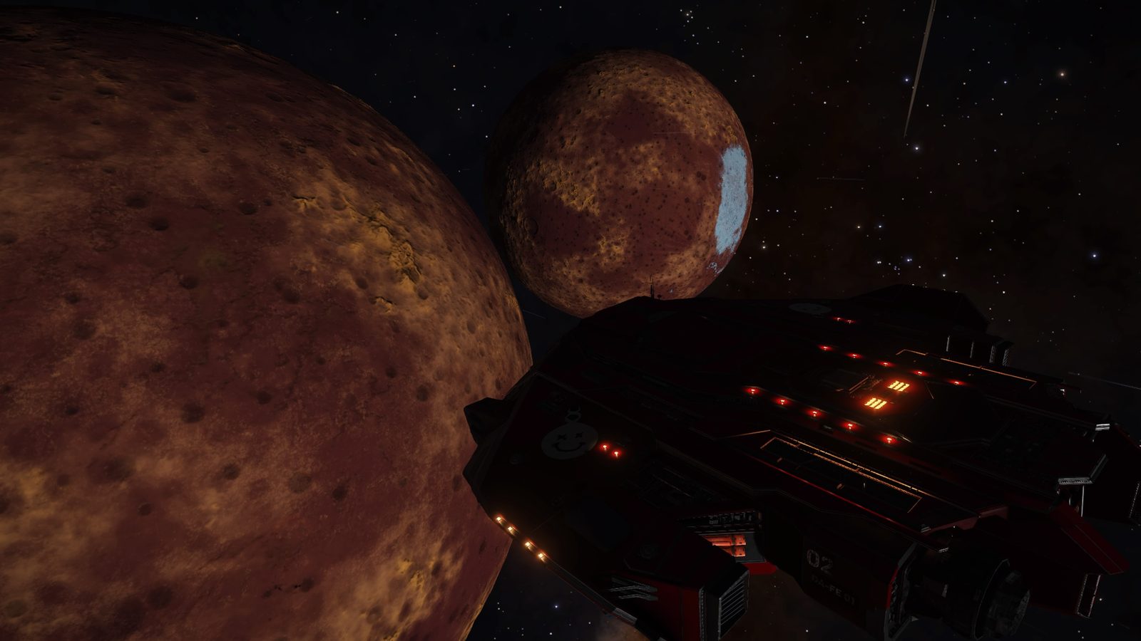 Good composition with celestial bodies and ship detail.