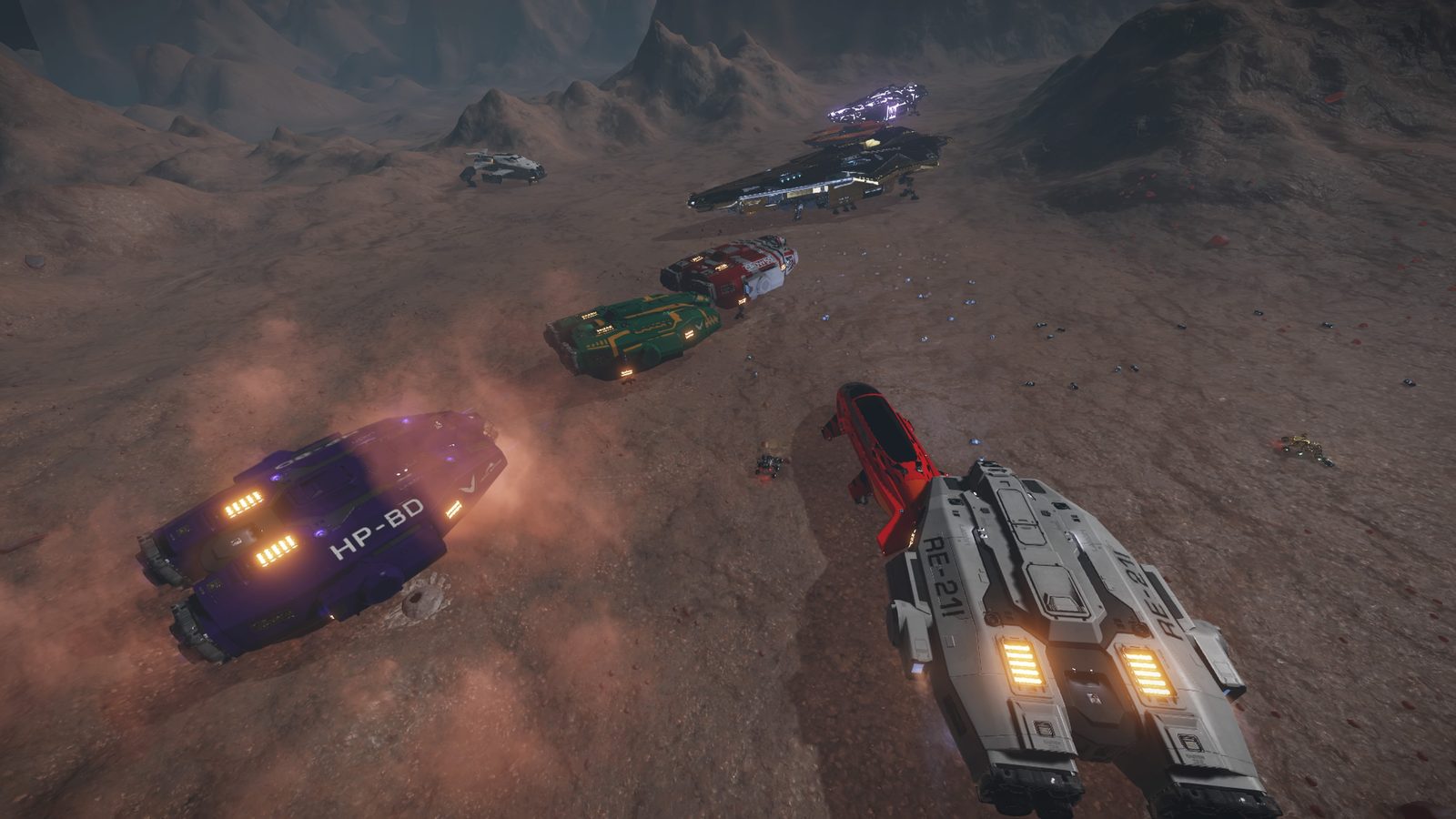 Strong group scene with atmospheric dust and terrain detail.