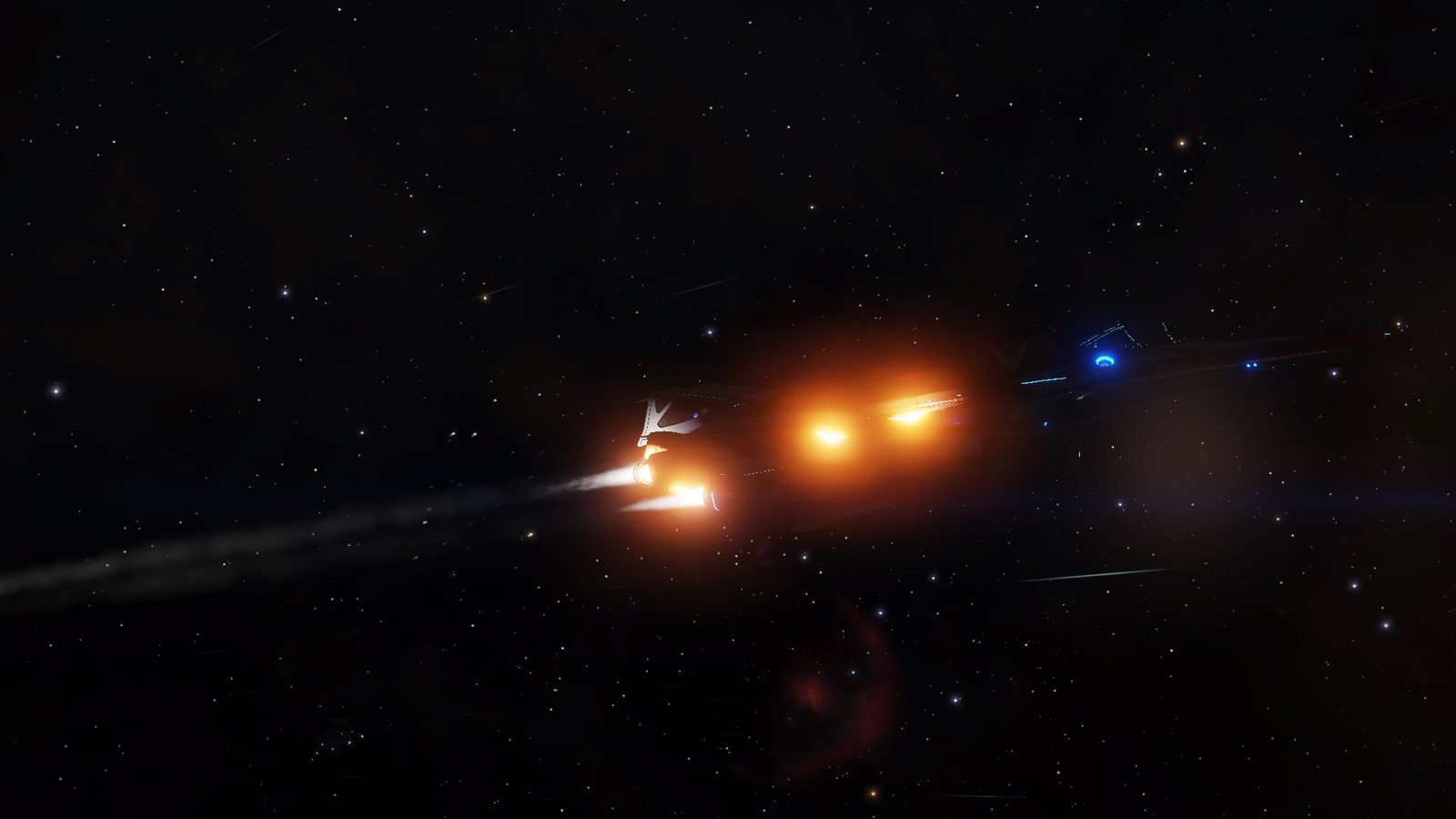 Atmospheric space scene with strong lighting and motion sense.