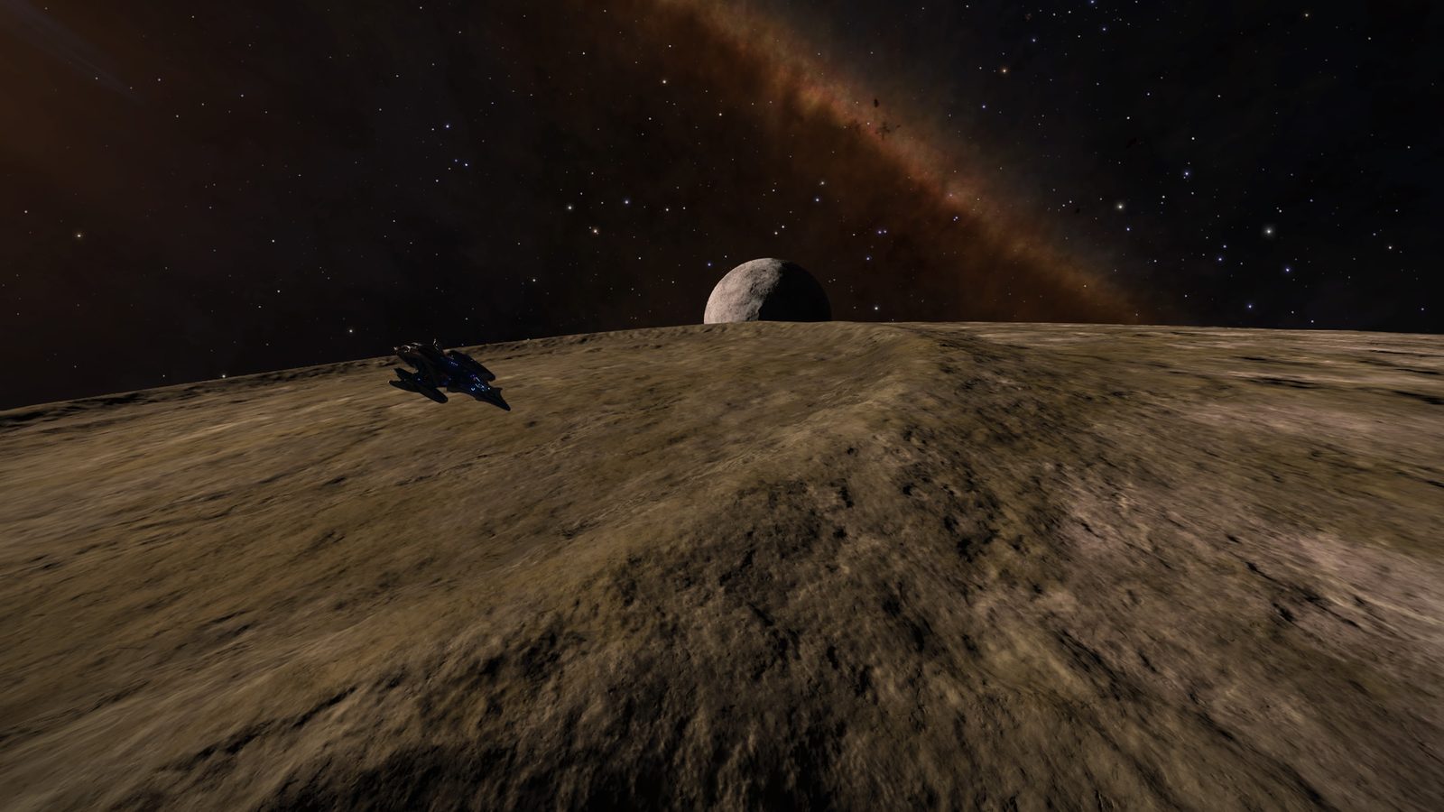Clear terrain detail with atmospheric depth and celestial bodies