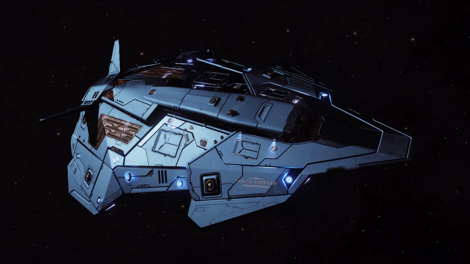 Well-lit ship against black space, strong detail and composition.
