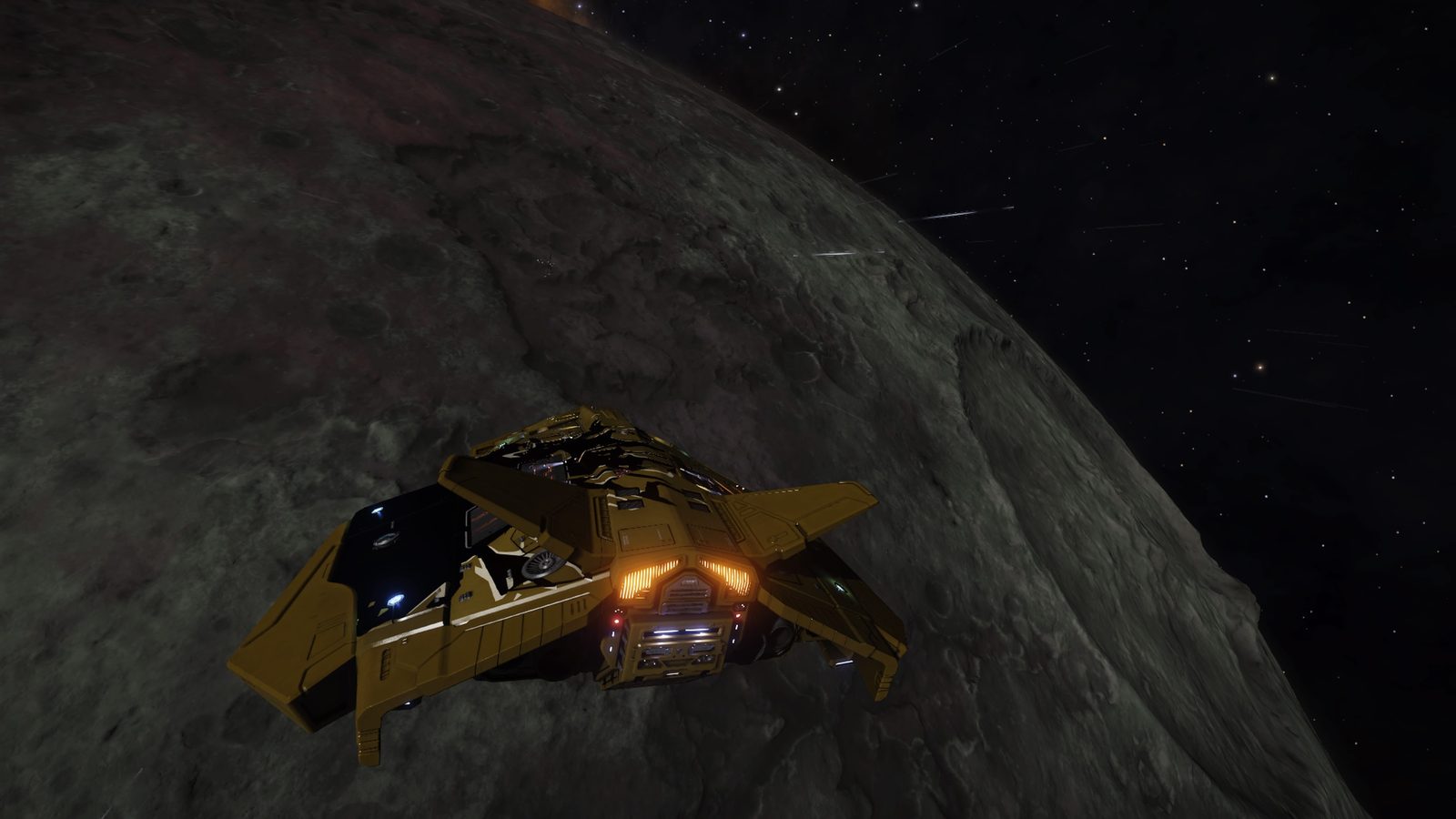 Ship positioned near moon, strong composition and lighting.