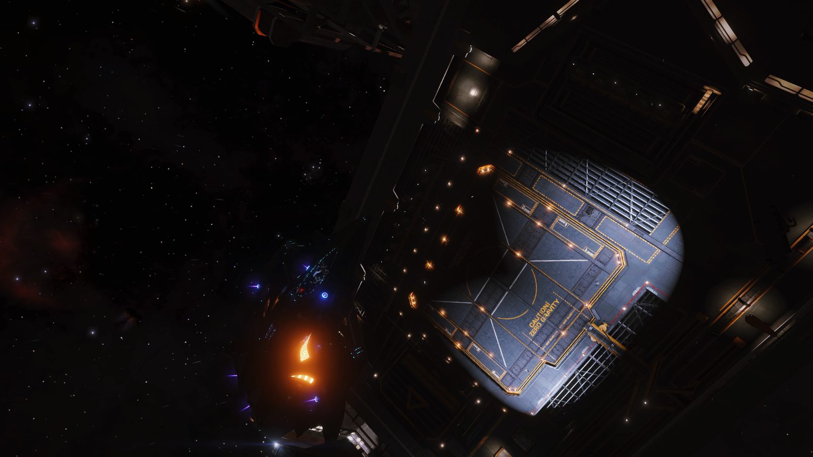 Dynamic space station scene with good lighting.
