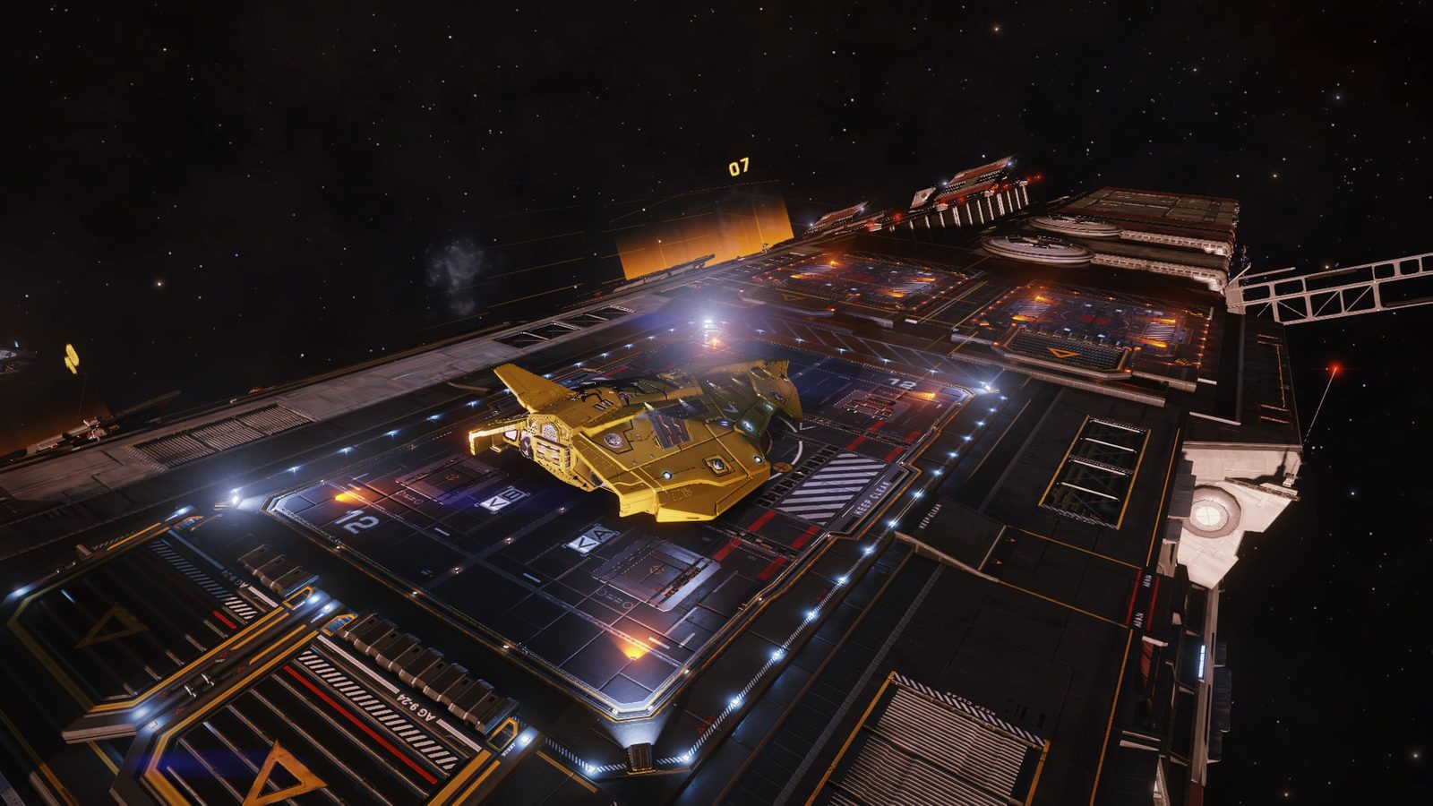 Strong exterior ship shot with detailed station environment.