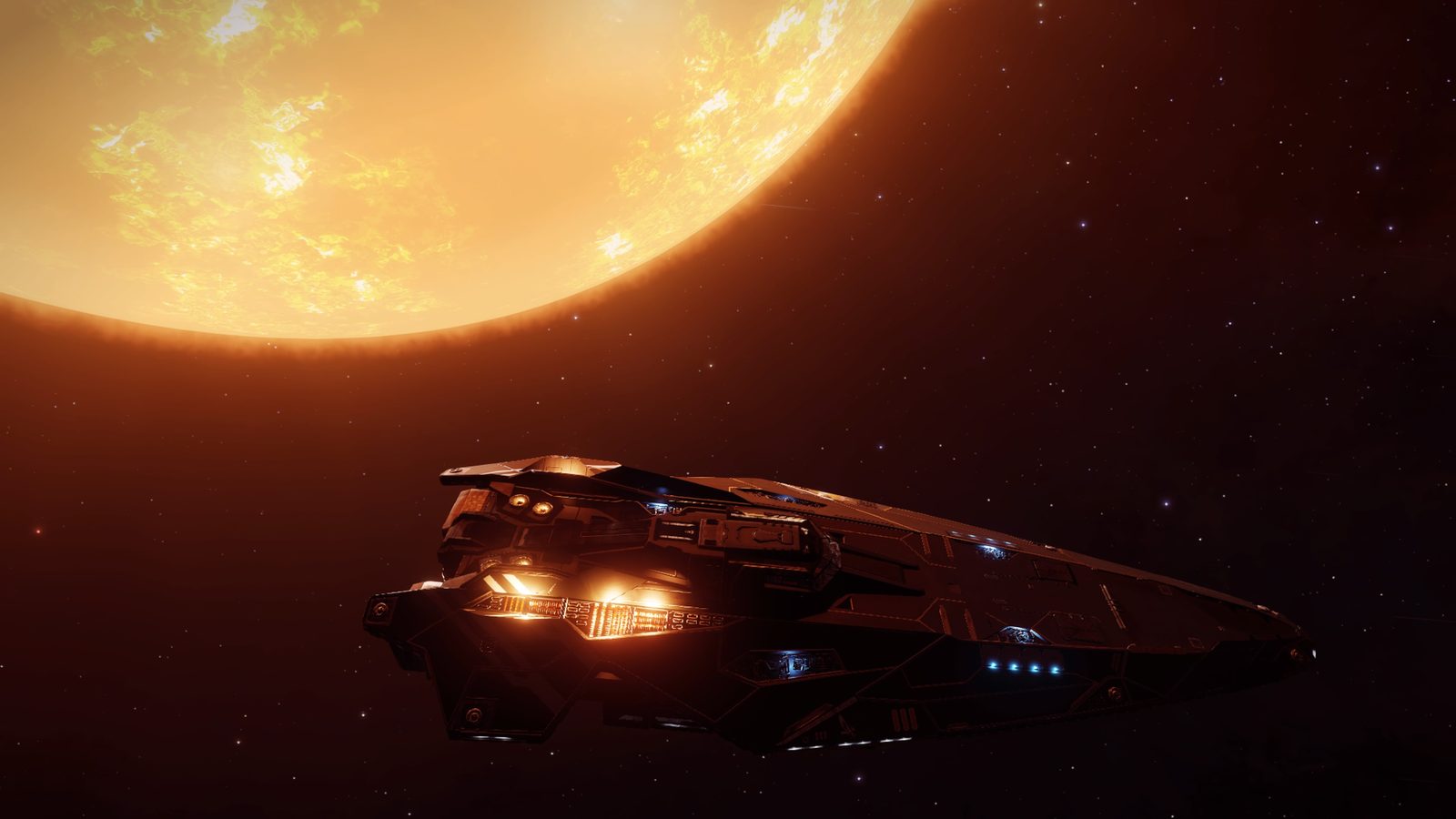Ship illuminated by star, clear and dynamic.