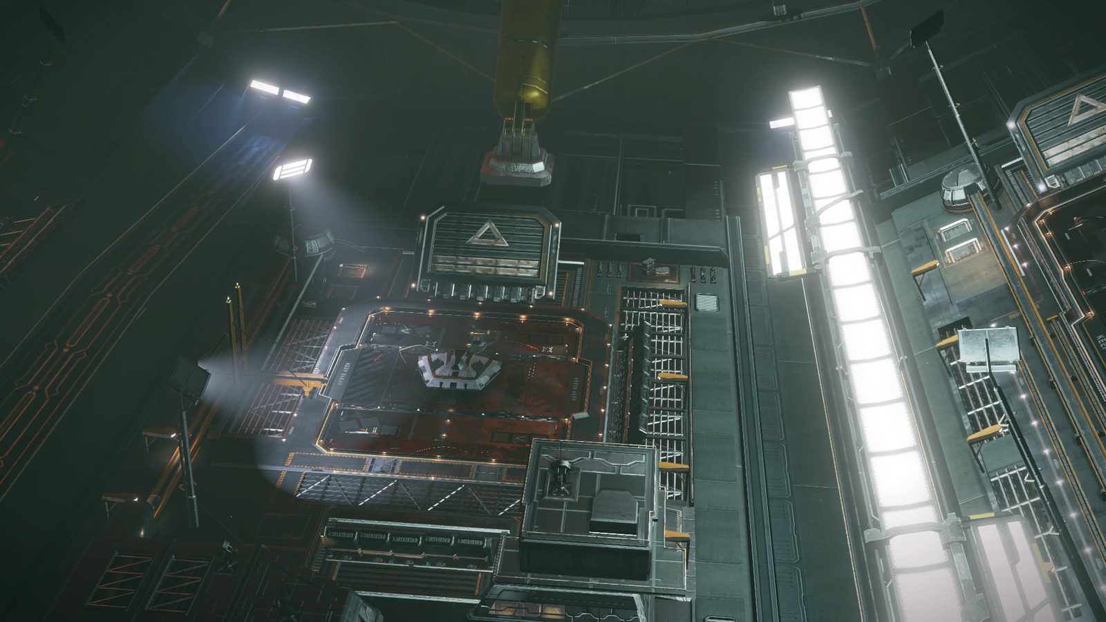 Well-lit station interior, visually interesting and atmospheric.