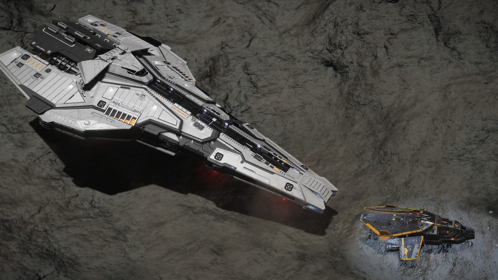 Ship interaction near planetary surface with good environmental detail.