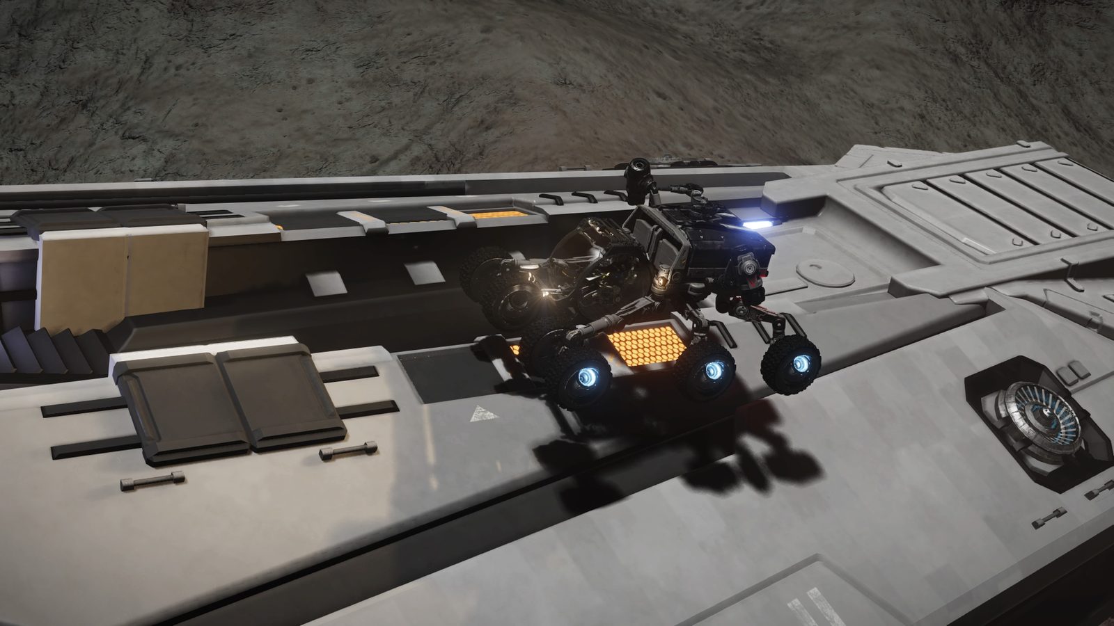 SRV parked on station platform, clean and sharp.