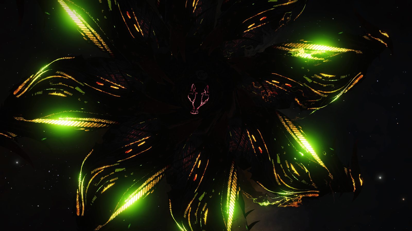 Good contrast and detail on alien structure with glowing elements.