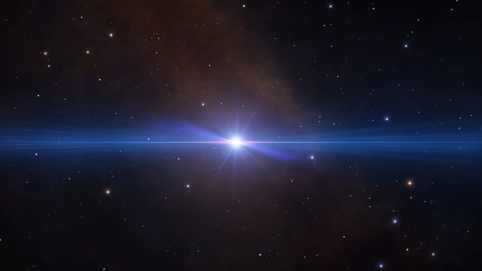 Space scene with bright star and lens flare.