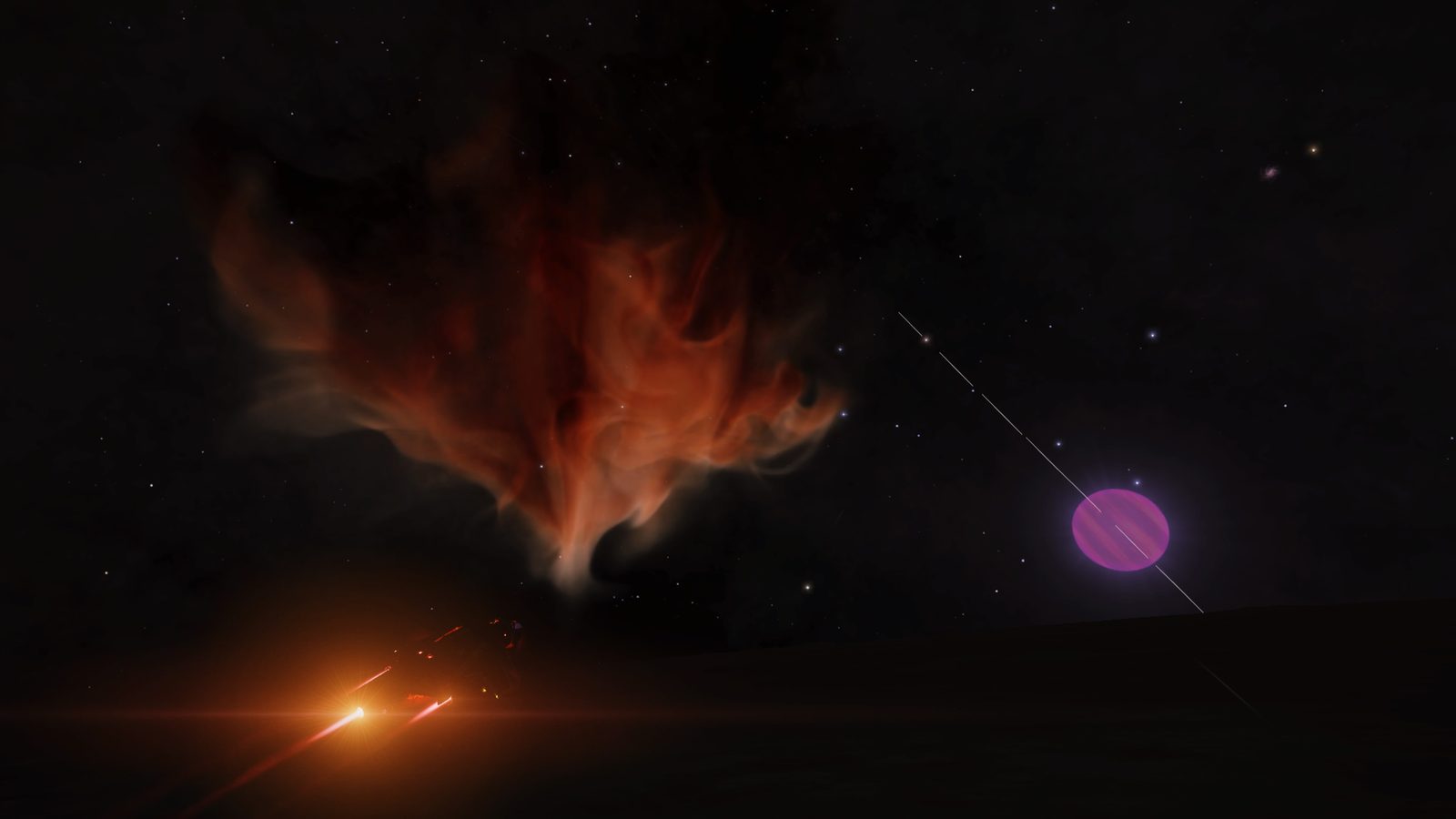 Nebula with star and combat laser fire in space.
