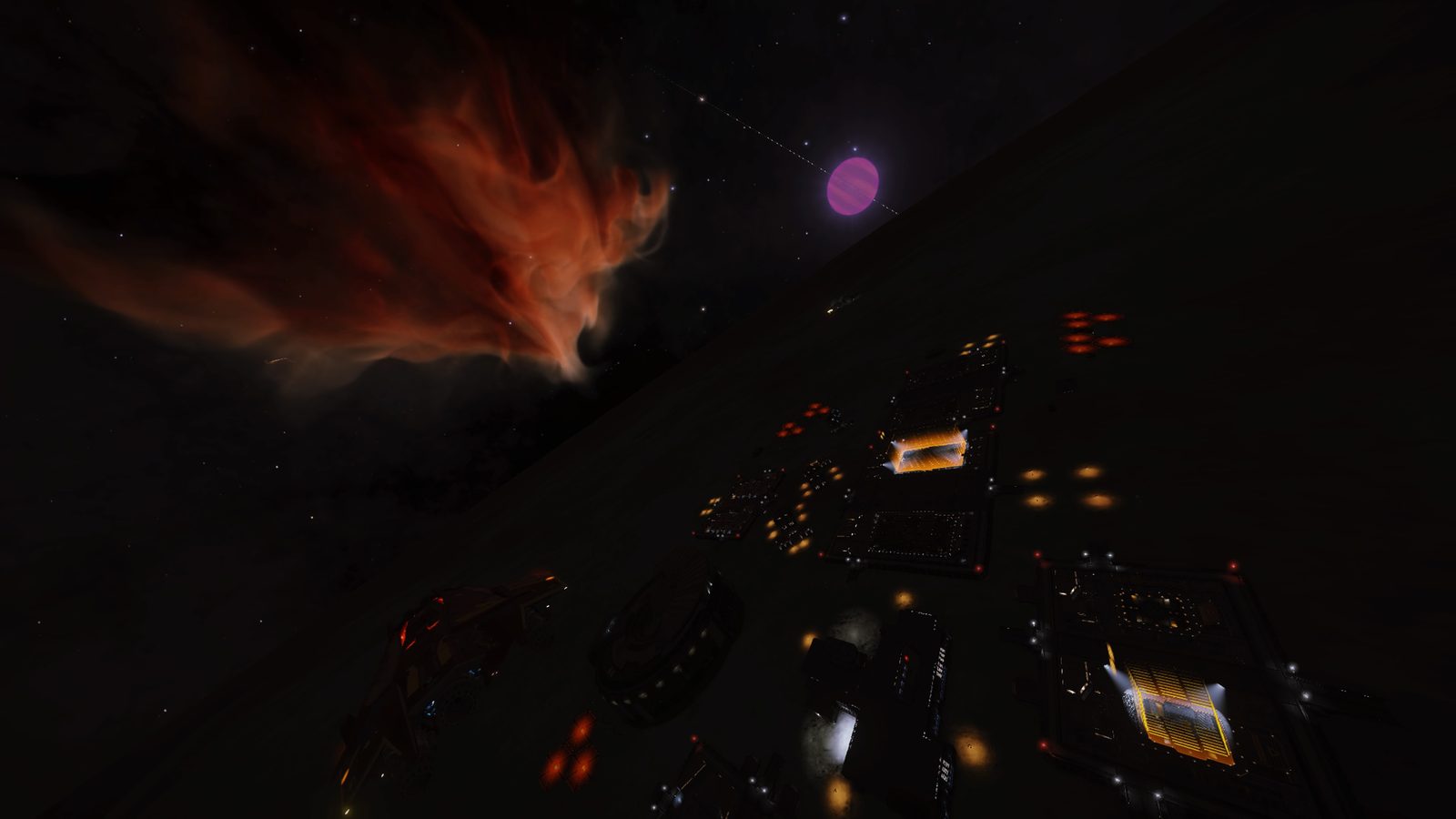 Station with nebula and star, atmospheric and detailed.