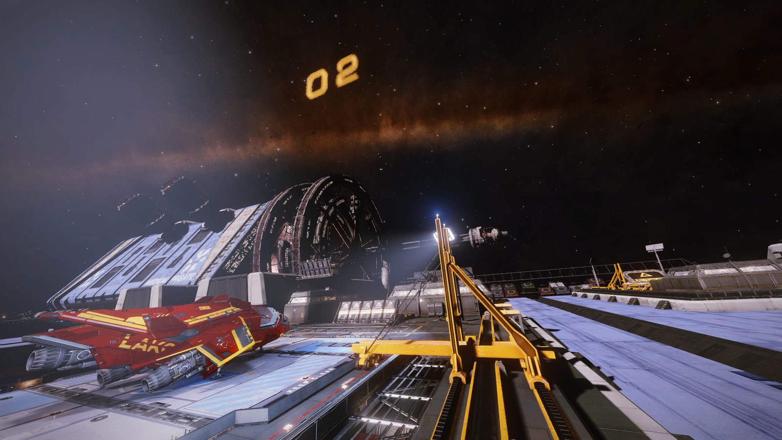 Station exterior with ship and space elements, well framed.