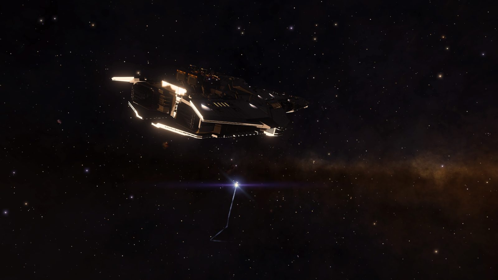 Strong space shot with ship and starfield.