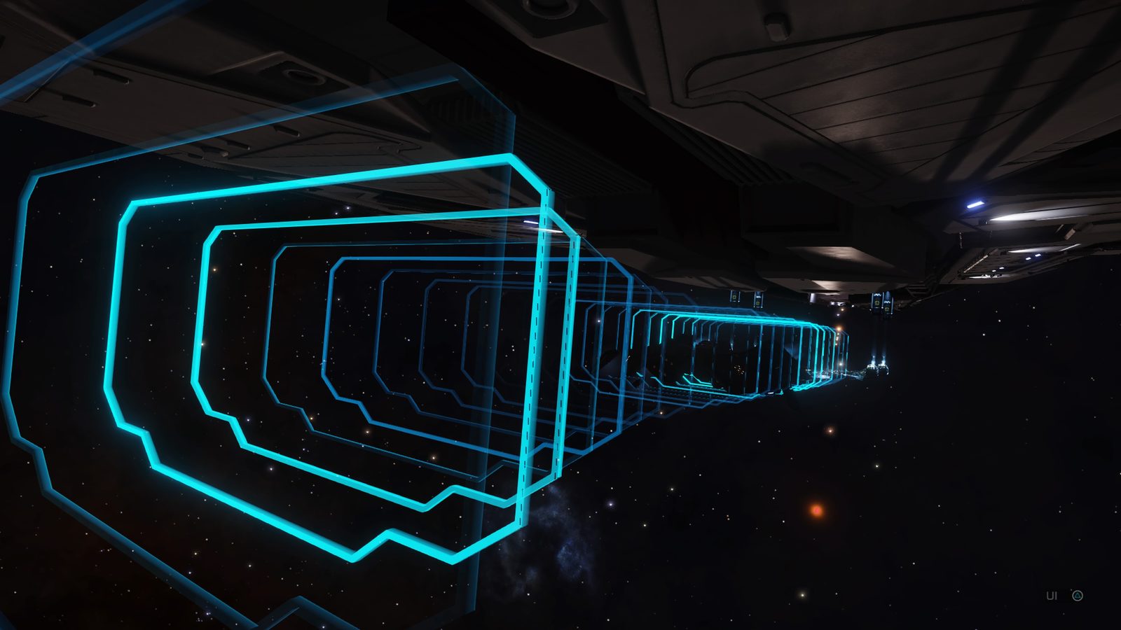Visually striking neon tunnel in space.