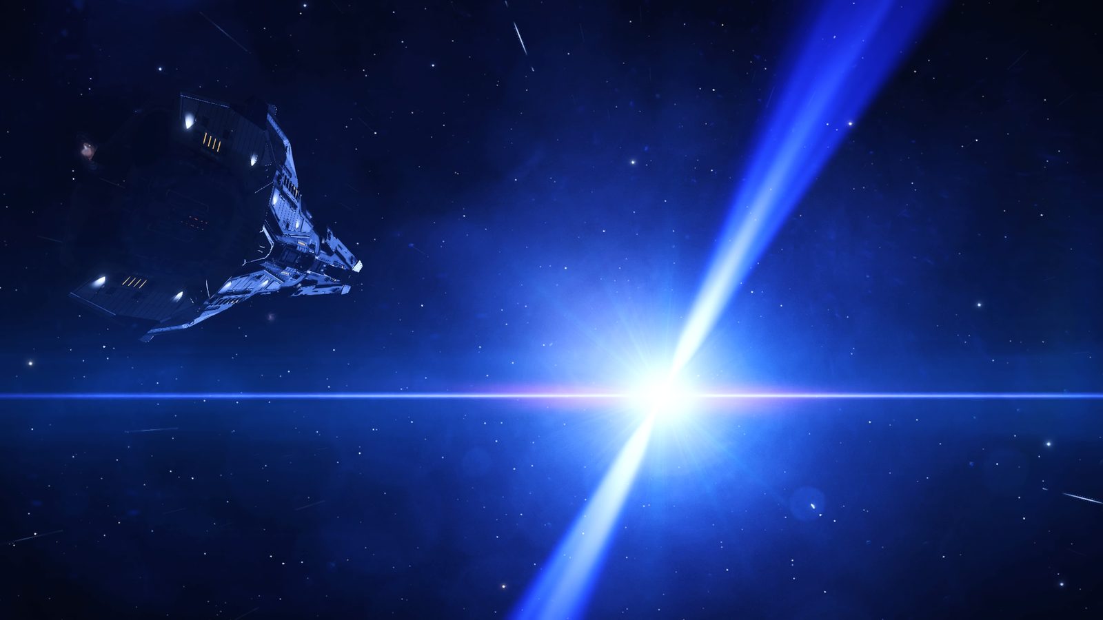 Visually striking space scene with scale and light.