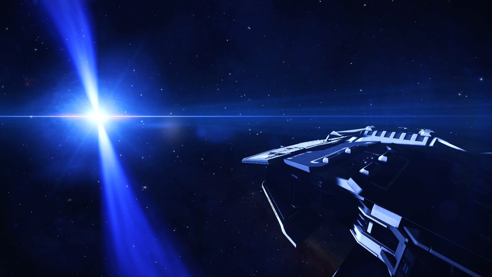Good space composition with ship and star flare.