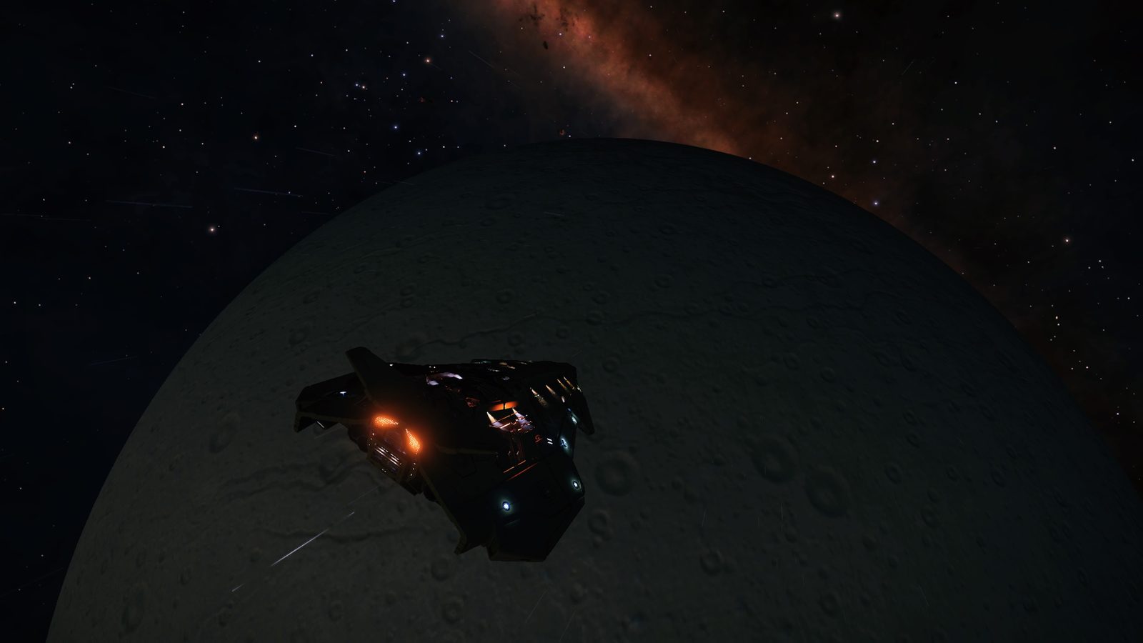 Orbital ship shot with celestial background.