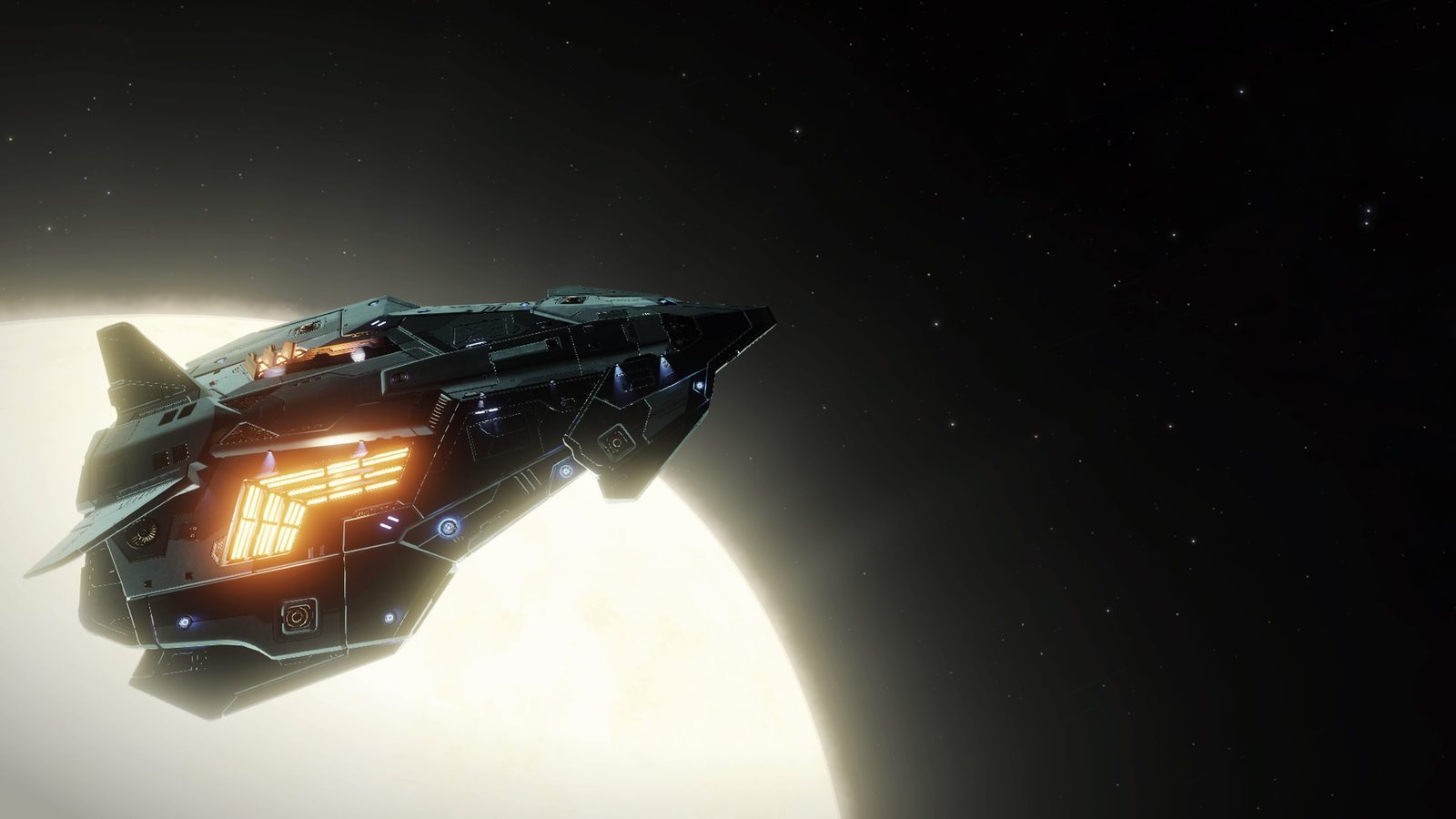 Ship against bright star, clear and atmospheric.