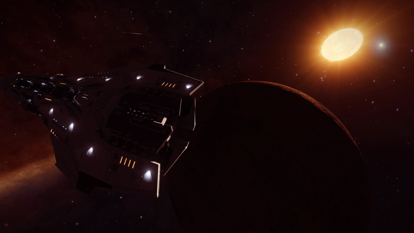 Ship and planet with star backdrop, good atmospheric effect.