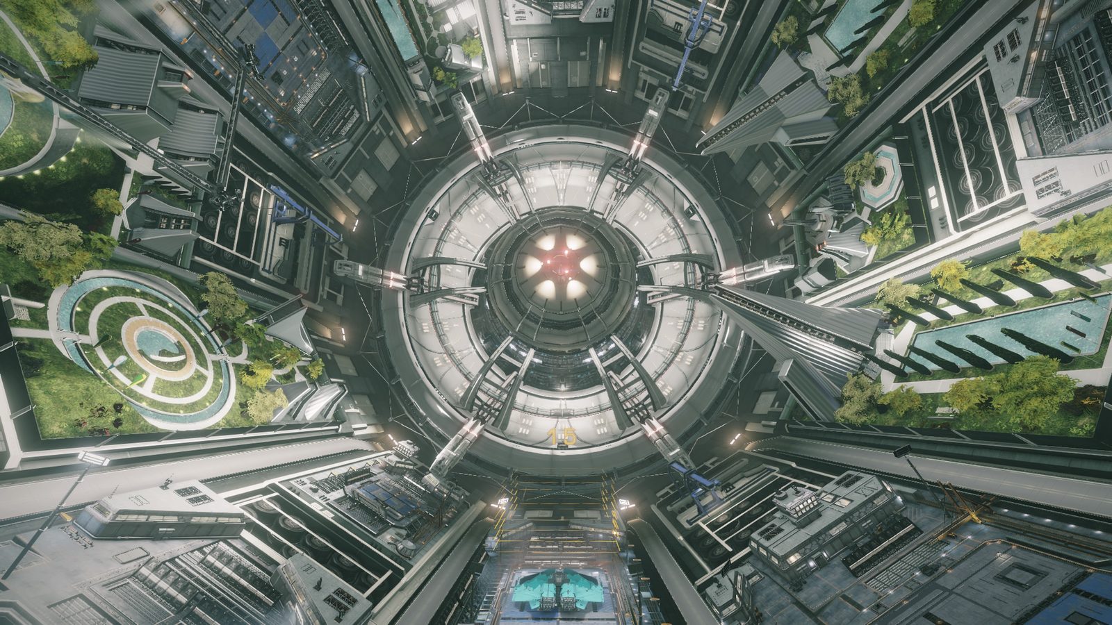 High-detail station interior with natural elements.