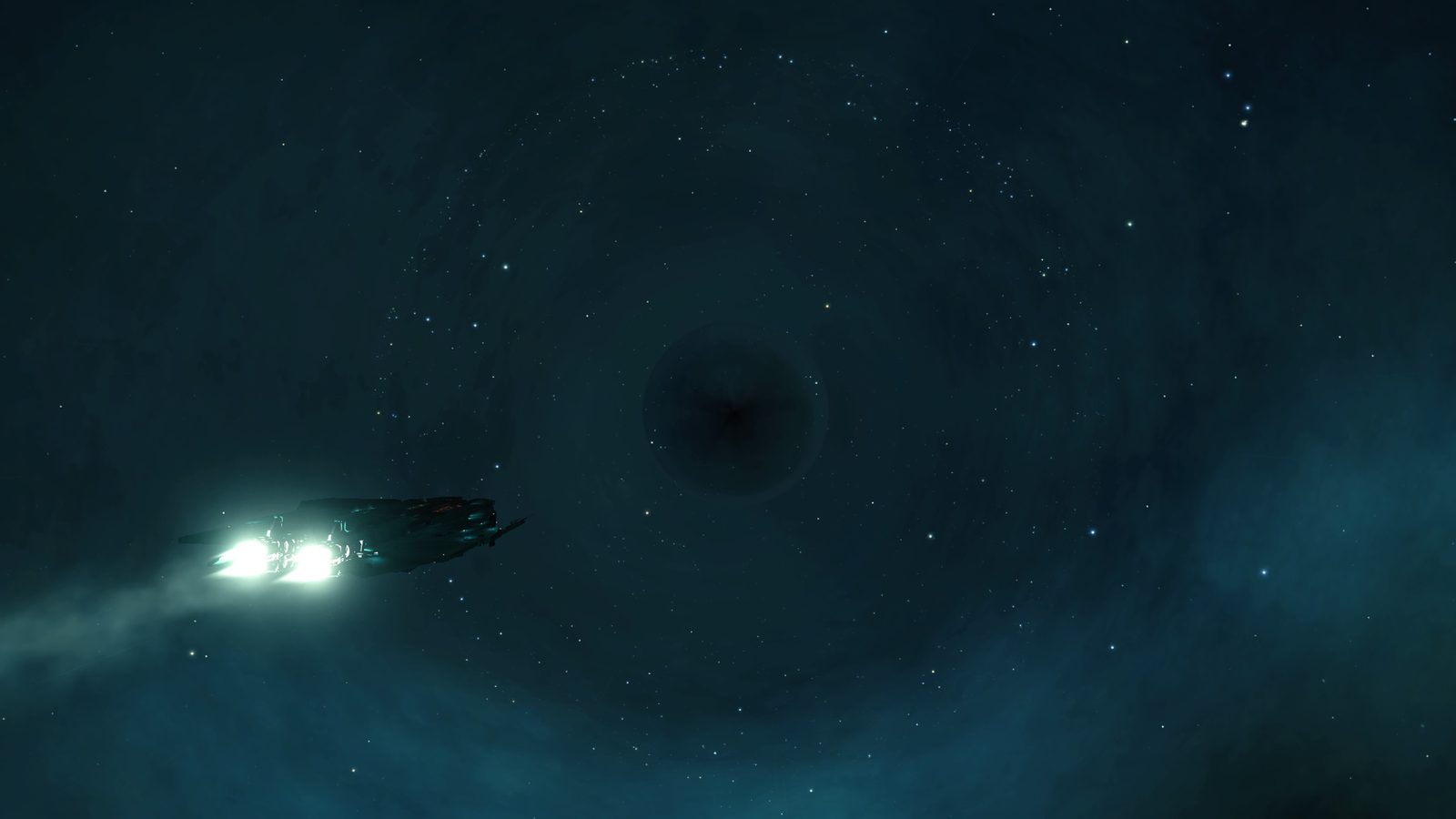 Ship near black hole/anomaly.