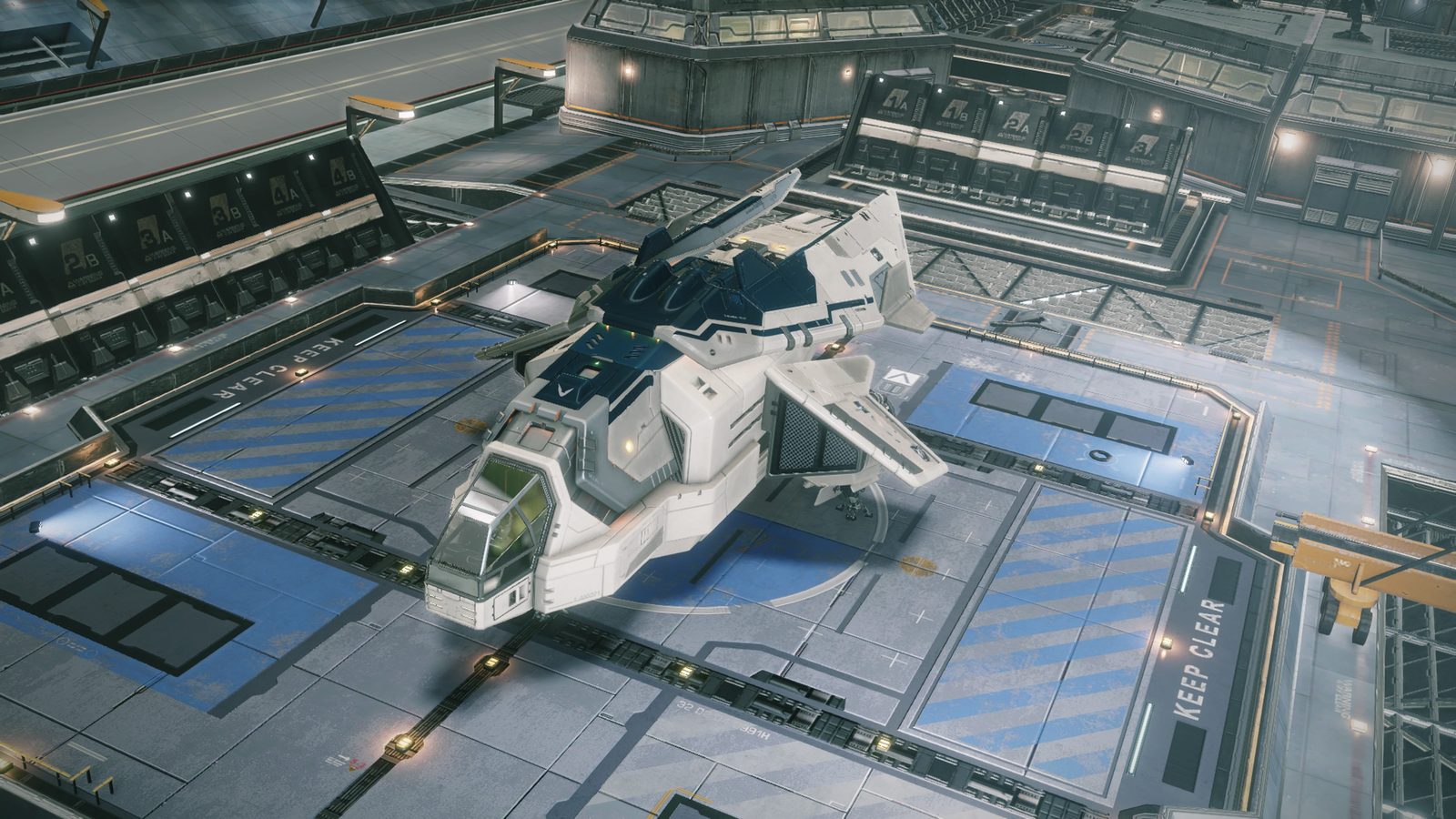 Ship on station pad with strong composition and clarity.