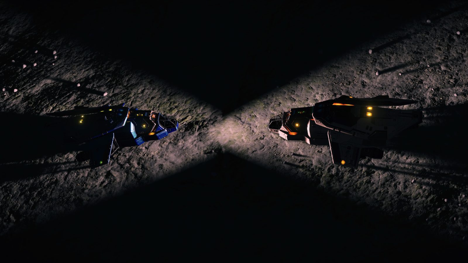 Two ships on moon surface, well-lit, strong composition.