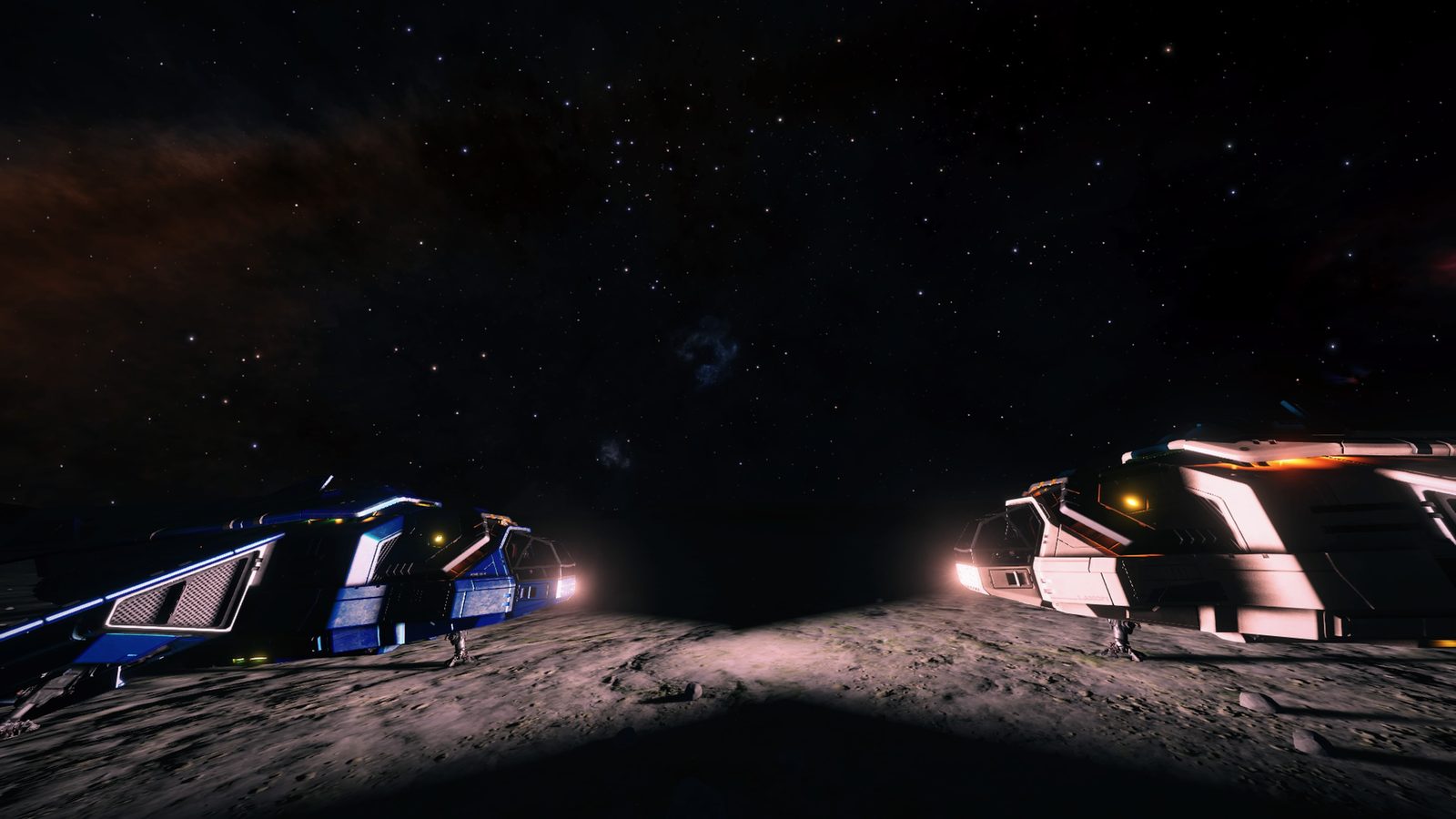 Two ships on surface with starfield background, well balanced.
