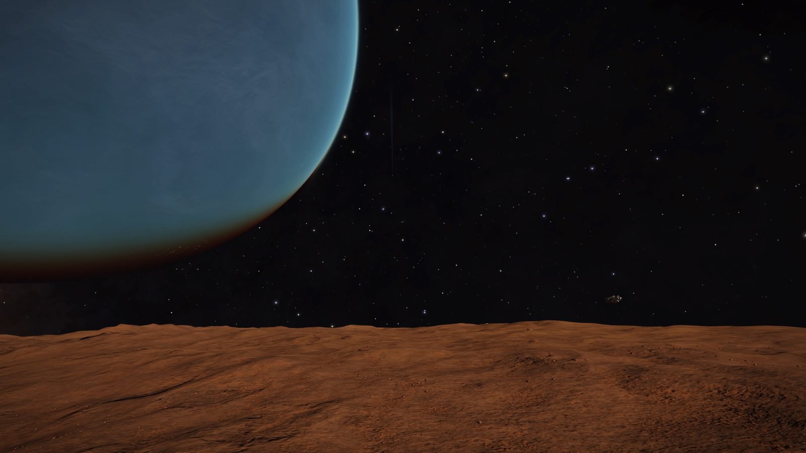 Wide horizon shot with planet and starfield, good composition.
